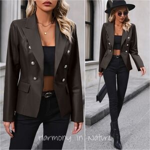 Tailored Shine Button Blazer - Chocolate